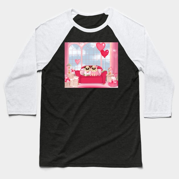 Valentines Pug Baseball T-Shirt by Susee